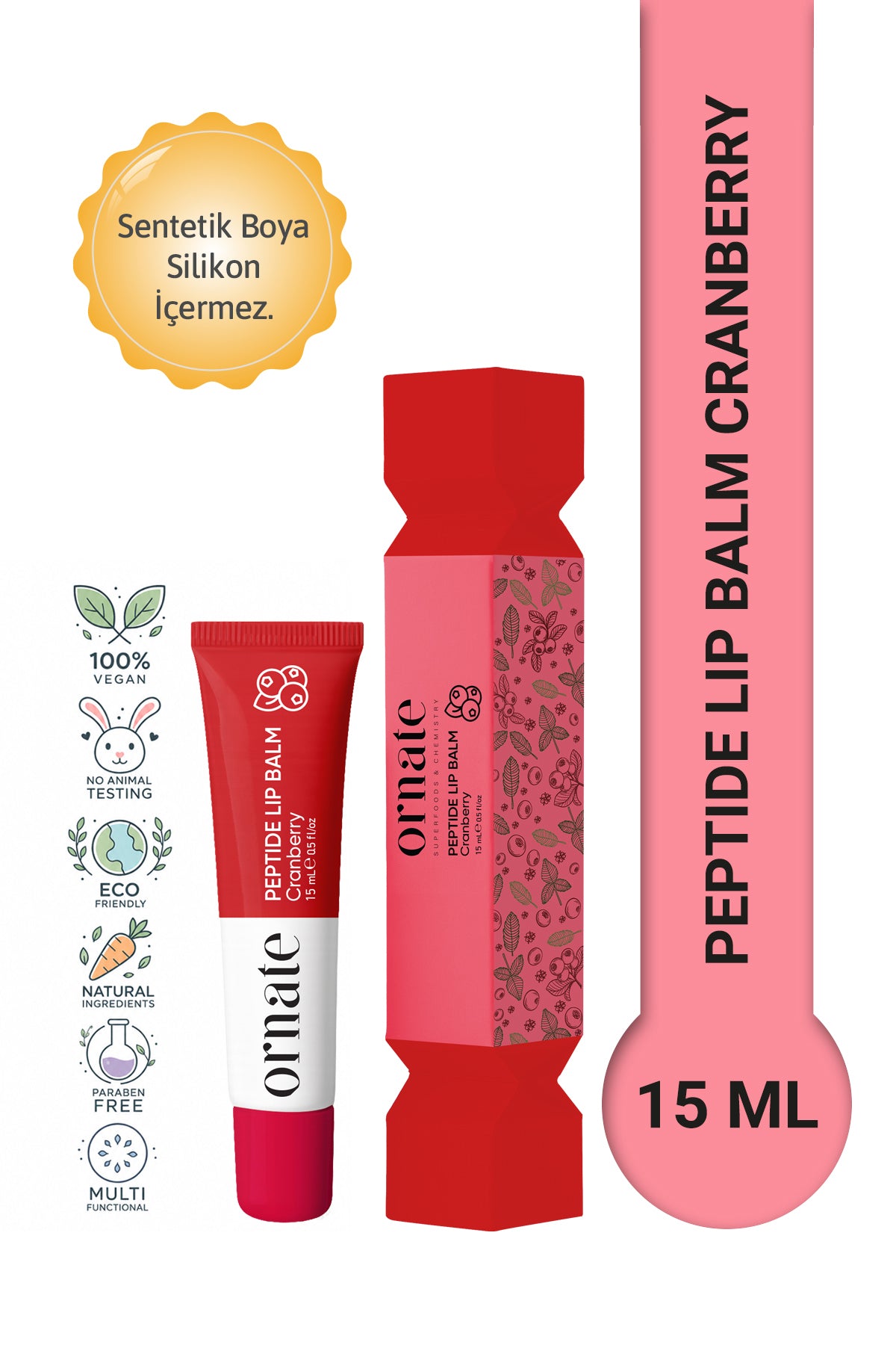 Peptide Lip Balm Cranberry, Nemlendirici, Parlatıcı Lip Balm Kızılcık Ceramide Vitamin E 15mL