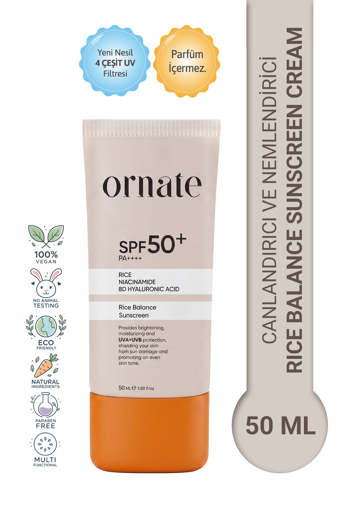 Ton Eşitleyici, Nemlendirici ve Canlandırıcı Pirinç Özlü SPF50+ Güneş Kremi 50 mL