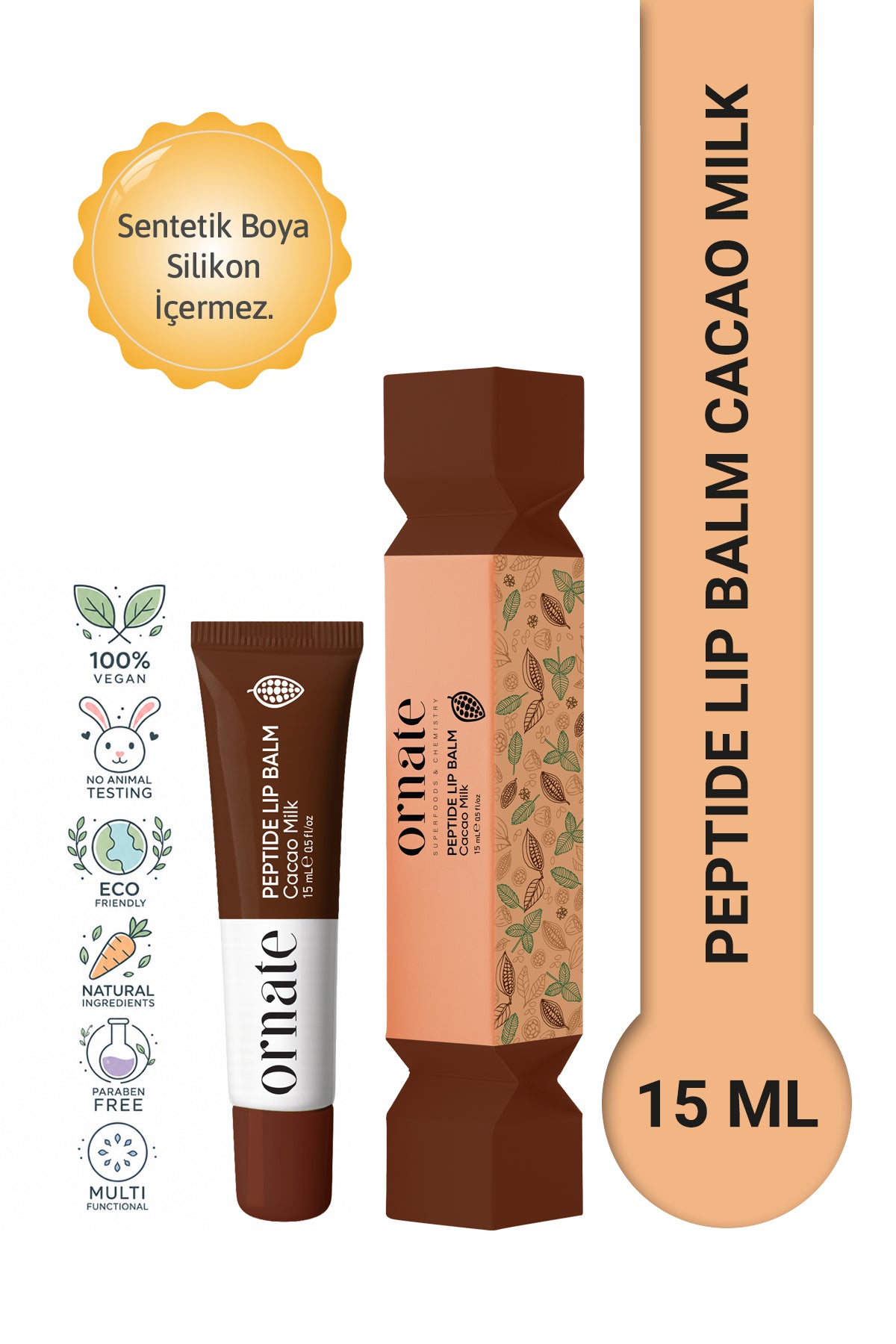 Peptide Lip Balm Cacao Milk , Nemlendirici, Parlatıcı Lip Balm Kakao Ceramide Vitamin E 15mL