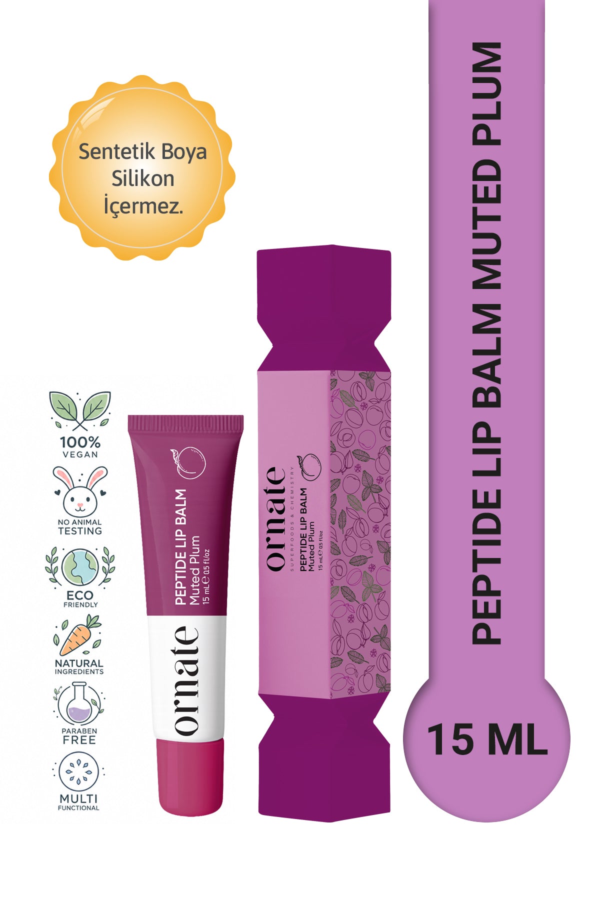 Peptide Lip Balm Muted Plum, Nemlendirici, Parlatıcı Lip Balm Mürdüm Ceramide Vitamin E 15mL