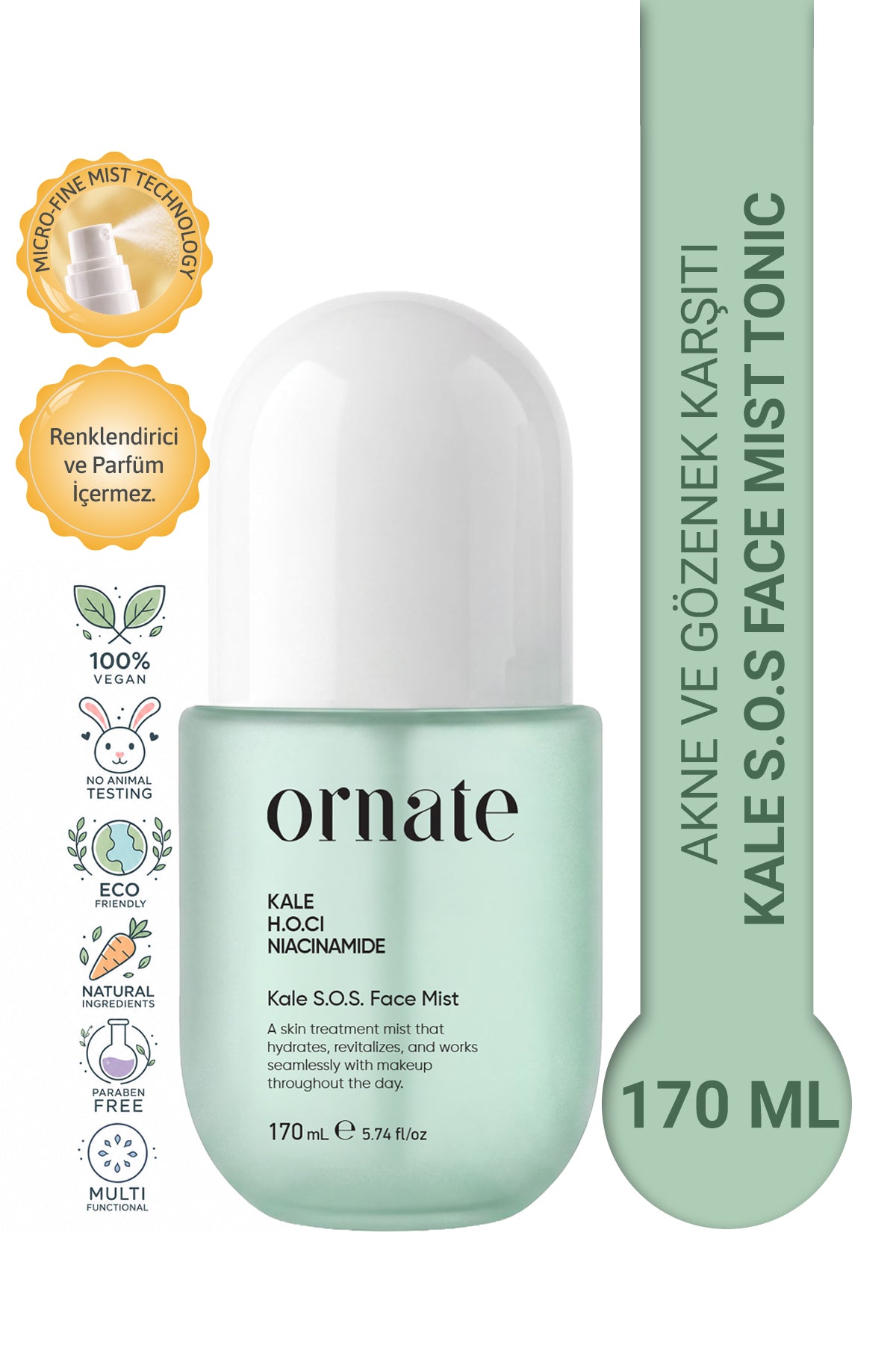 Kale S.O.S Akne ve Gözenek Karşıtı, Kuruluk & Gerginlik Giderici Tonik Misti 170 ml Hypochlorous Acid, Niacinamide