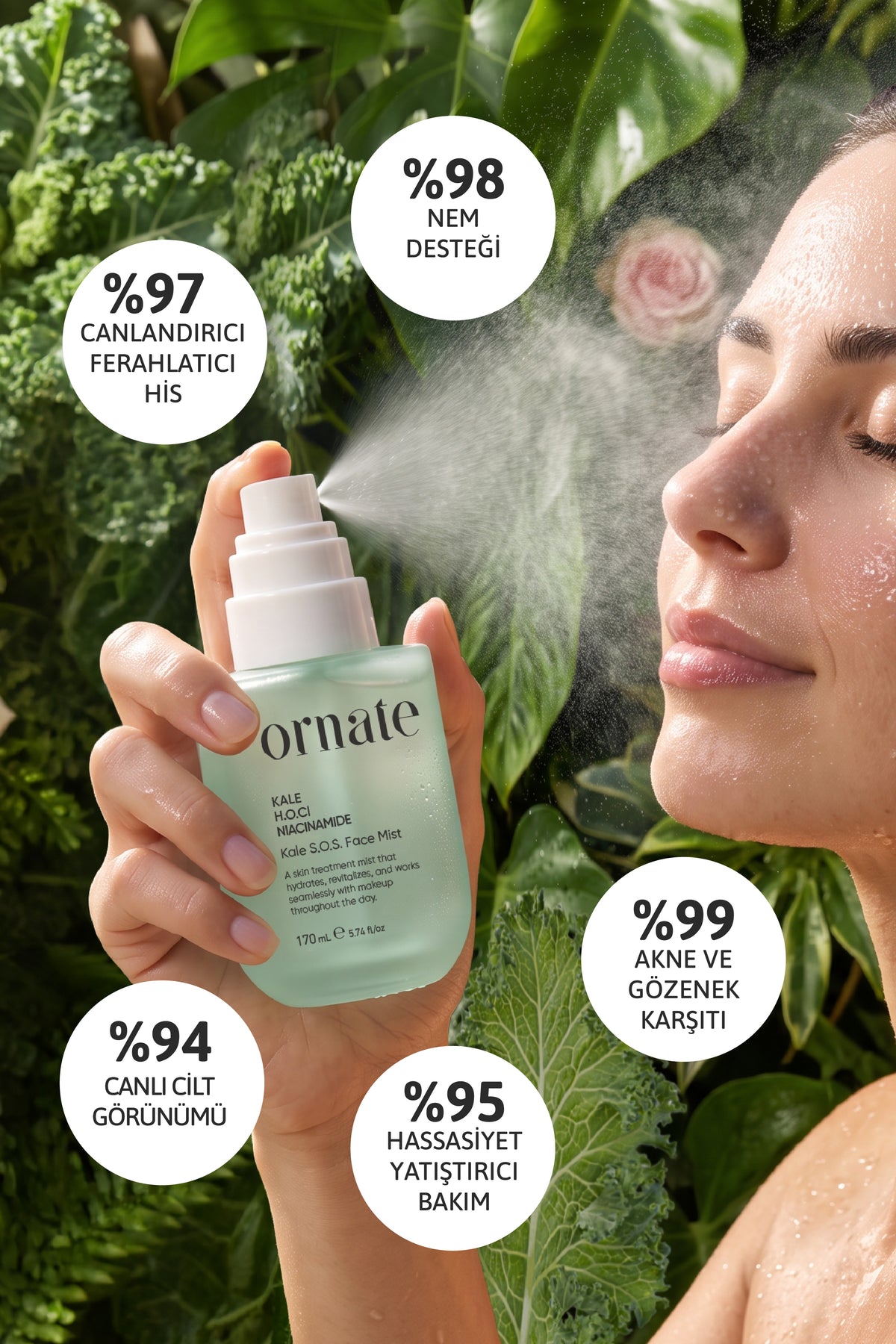 Kale S.O.S Akne ve Gözenek Karşıtı, Kuruluk & Gerginlik Giderici Tonik Misti 170 ml Hypochlorous Acid, Niacinamide
