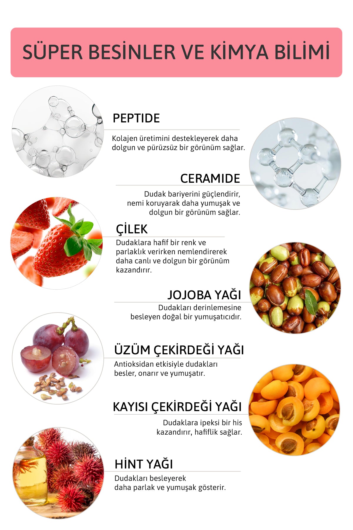 Peptide Lip Balm Rose Strawberry, Nemlendirici, Parlatıcı Lip Balm Çilek Ceramide Vitamin E 15mL
