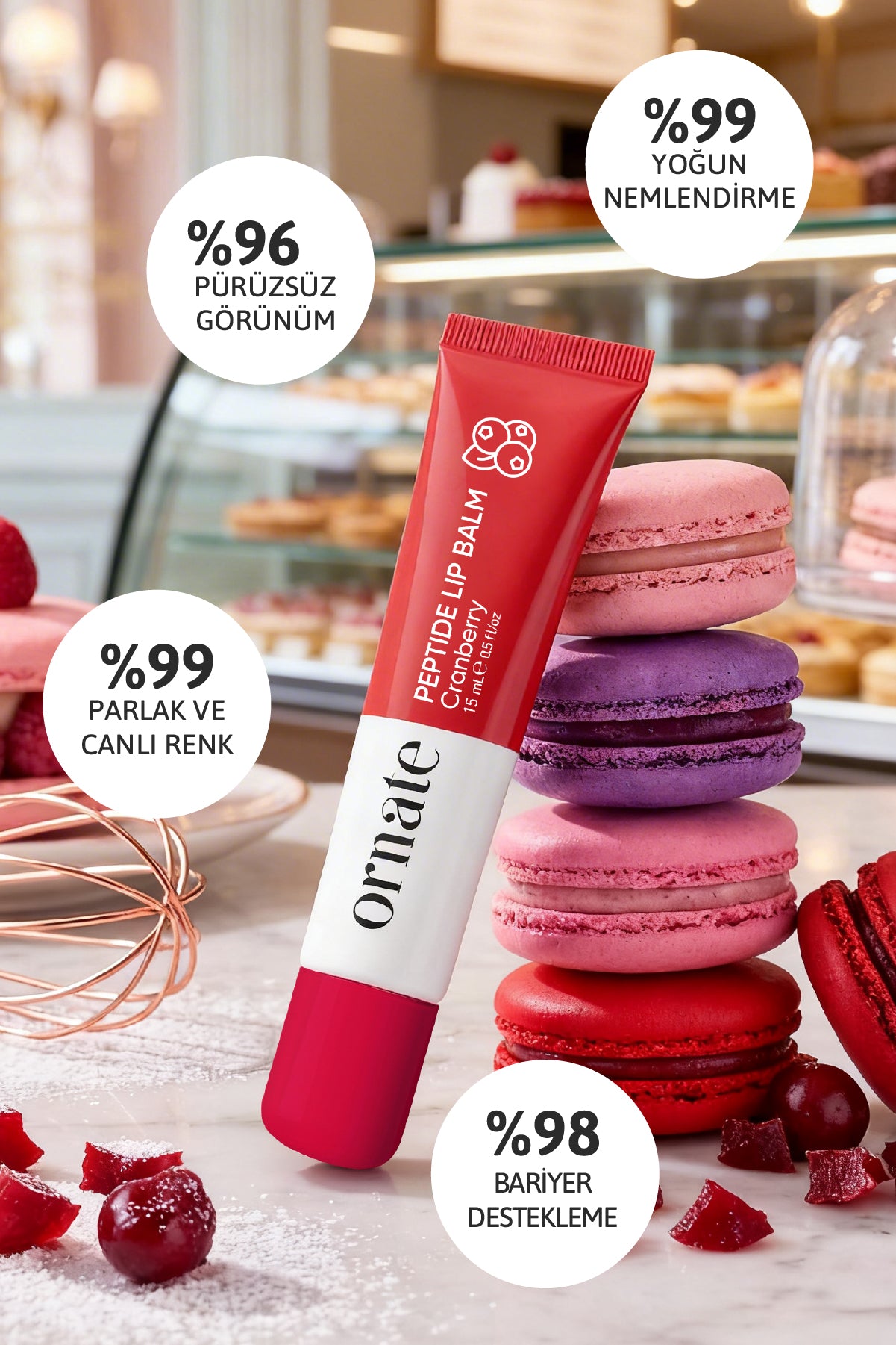 Peptide Lip Balm Cranberry, Nemlendirici, Parlatıcı Lip Balm Kızılcık Ceramide Vitamin E 15mL