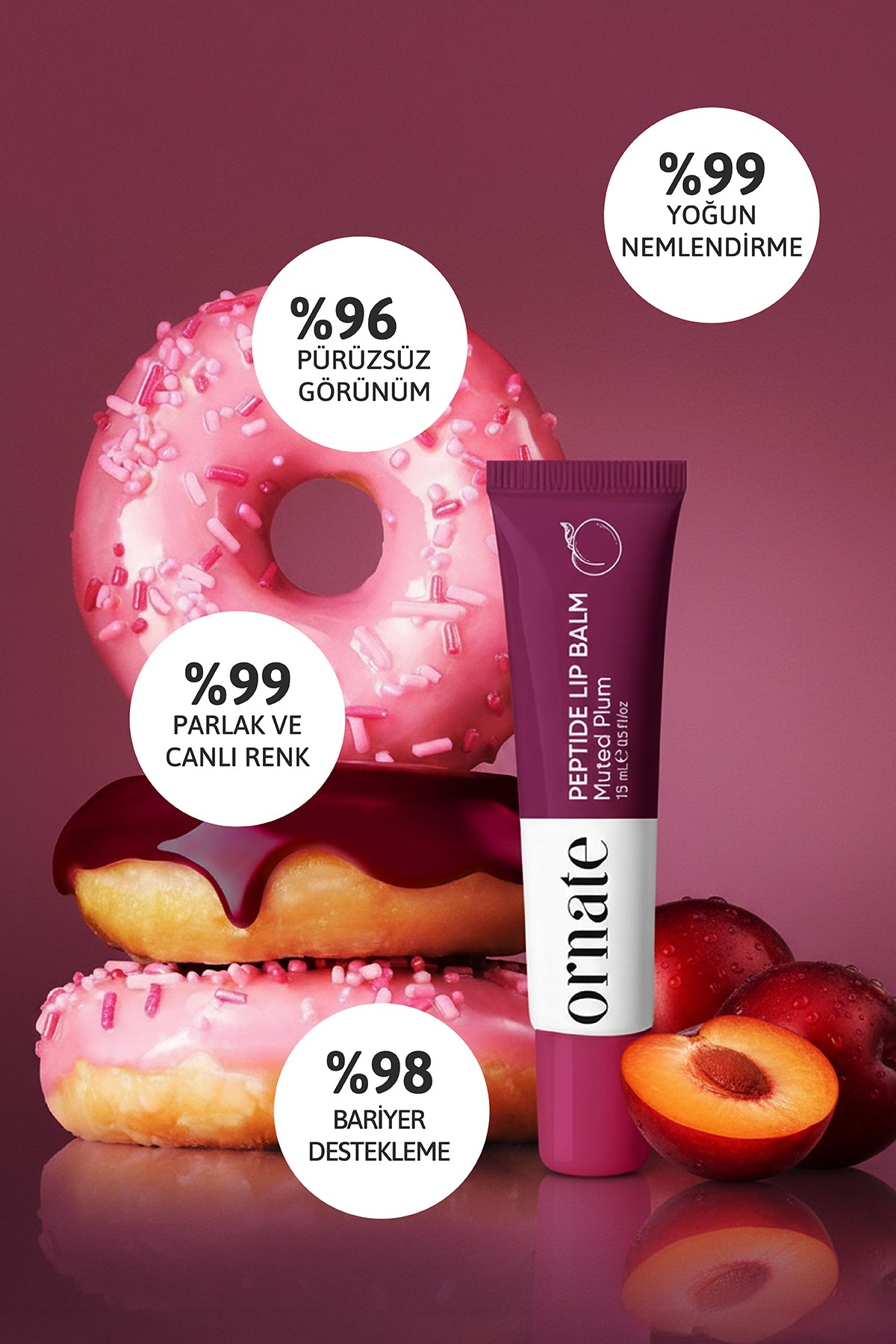 Peptide Lip Balm Muted Plum, Nemlendirici, Parlatıcı Lip Balm Mürdüm Ceramide Vitamin E 15mL