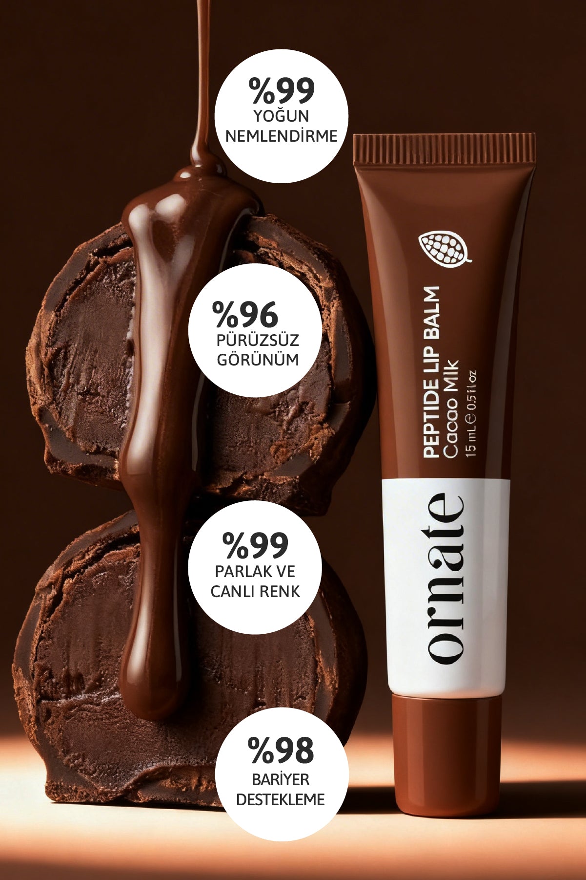 Peptide Lip Balm Cacao Milk , Nemlendirici, Parlatıcı Lip Balm Kakao Ceramide Vitamin E 15mL