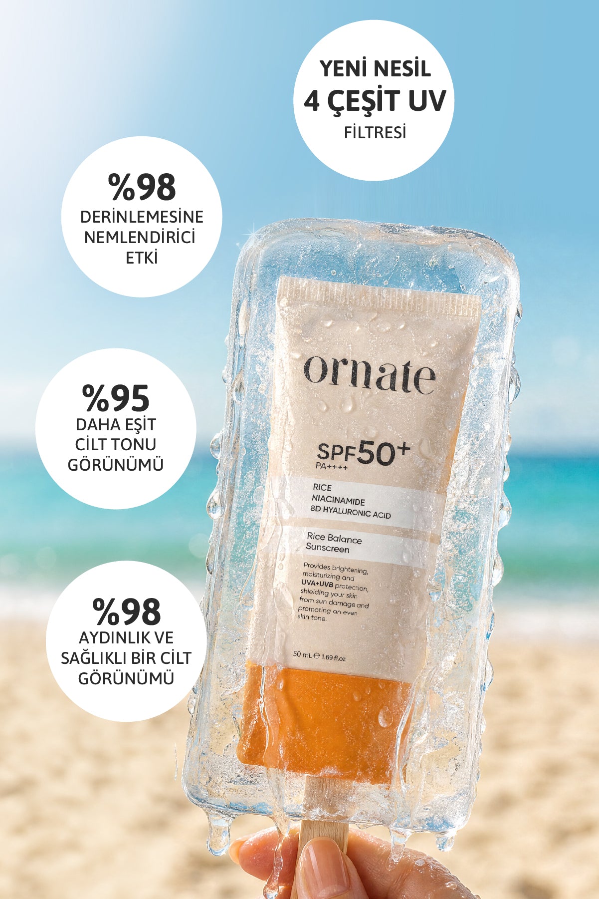 Ton Eşitleyici, Nemlendirici ve Canlandırıcı Pirinç Özlü SPF50+ Güneş Kremi 50 mL