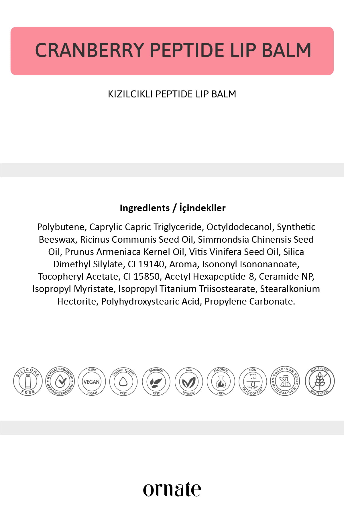 Peptide Lip Balm Cranberry, Nemlendirici, Parlatıcı Lip Balm Kızılcık Ceramide Vitamin E 15mL