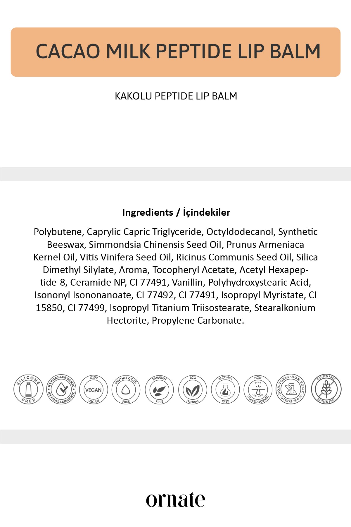 Peptide Lip Balm Cacao Milk , Nemlendirici, Parlatıcı Lip Balm Kakao Ceramide Vitamin E 15mL
