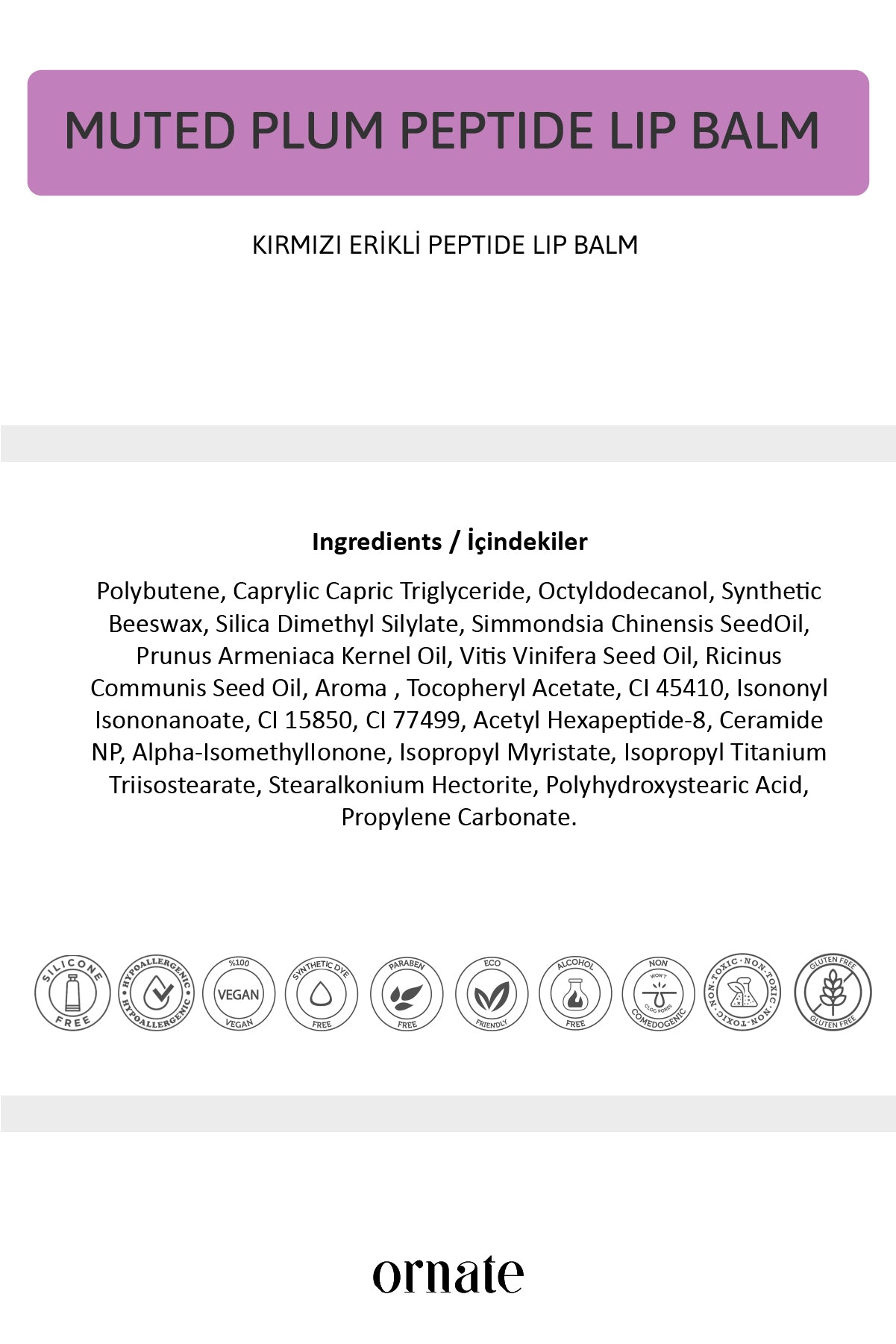 Peptide Lip Balm Muted Plum, Nemlendirici, Parlatıcı Lip Balm Mürdüm Ceramide Vitamin E 15mL