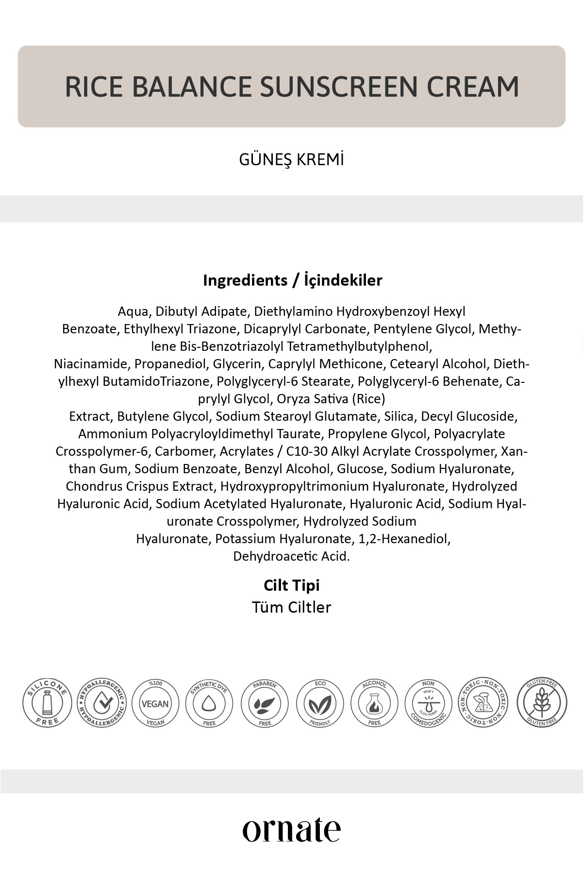 Ton Eşitleyici, Nemlendirici ve Canlandırıcı Pirinç Özlü SPF50+ Güneş Kremi 50 mL