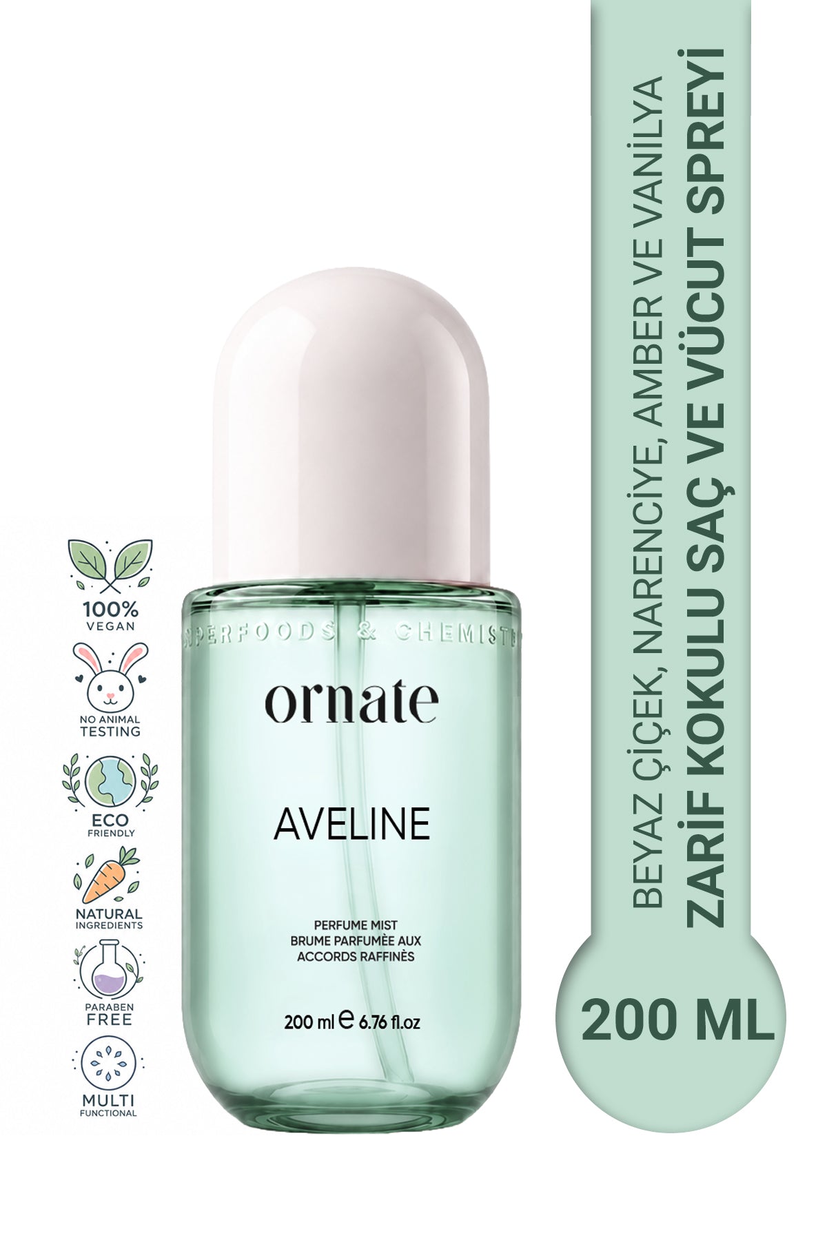 Aveline Beyaz Çiçek, Narenciye, Amber ve Vanilya Notalı Kokulu Saç ve Vücut Spreyi 200 ml