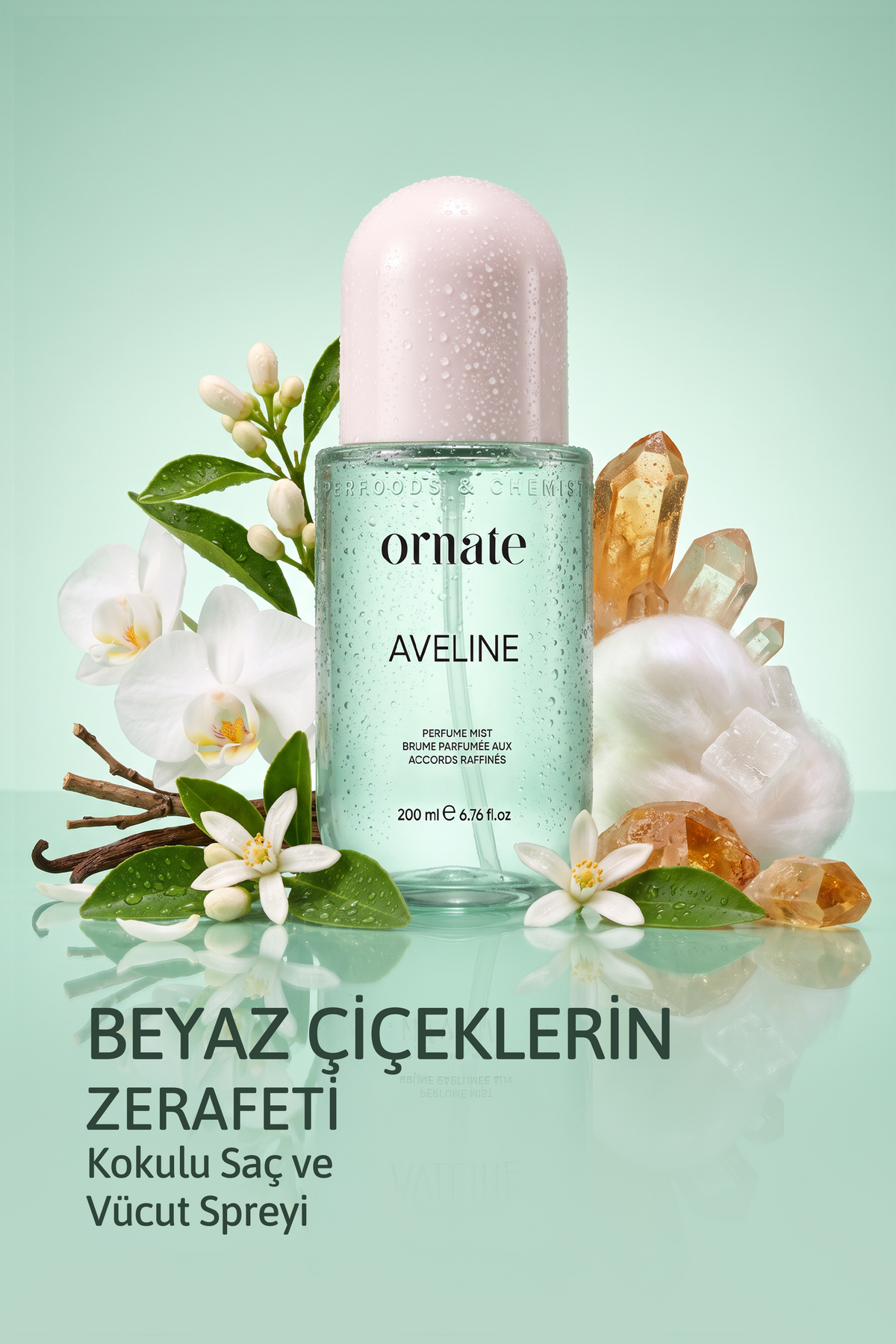 Aveline Beyaz Çiçek, Narenciye, Amber ve Vanilya Notalı Kokulu Saç ve Vücut Spreyi 200 ml