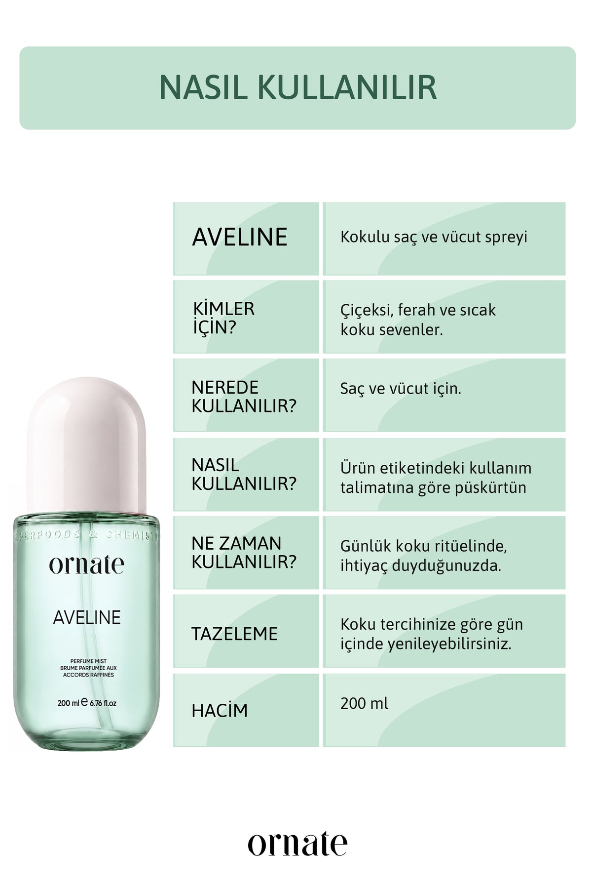 Aveline Beyaz Çiçek, Narenciye, Amber ve Vanilya Notalı Kokulu Saç ve Vücut Spreyi 200 ml