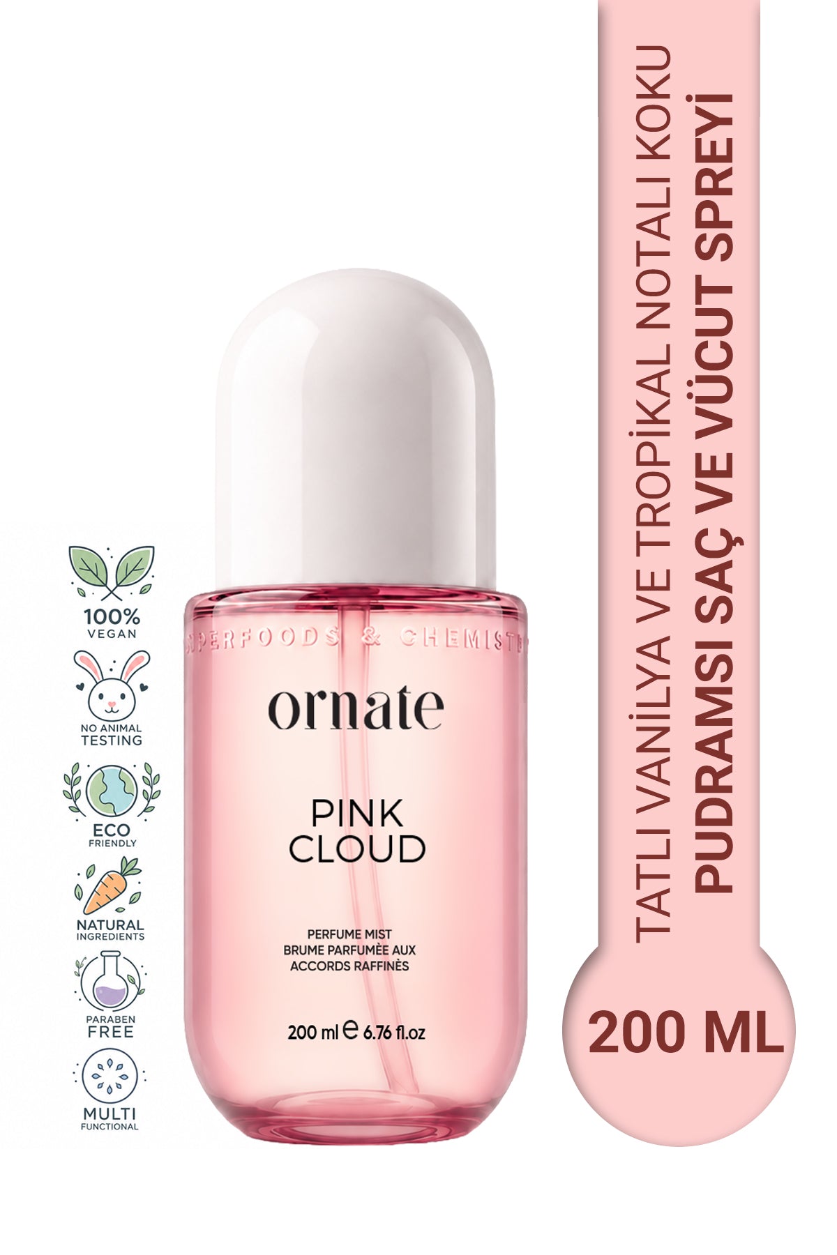 Pink Cloud Tatlı Vanilya ve Tropikal Notalı Pudramsı Kokulu Saç ve Vücut Spreyi 200 ml