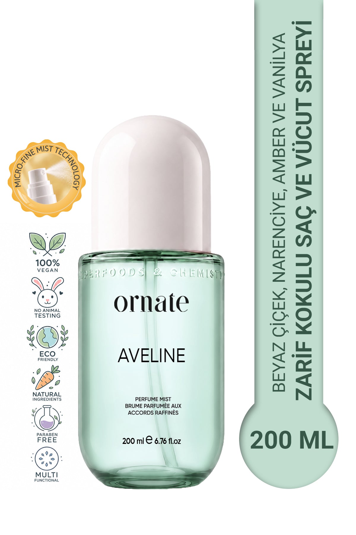 Aveline Beyaz Çiçek, Narenciye, Amber ve Vanilya Notalı Kokulu Saç ve Vücut Spreyi 200 ml
