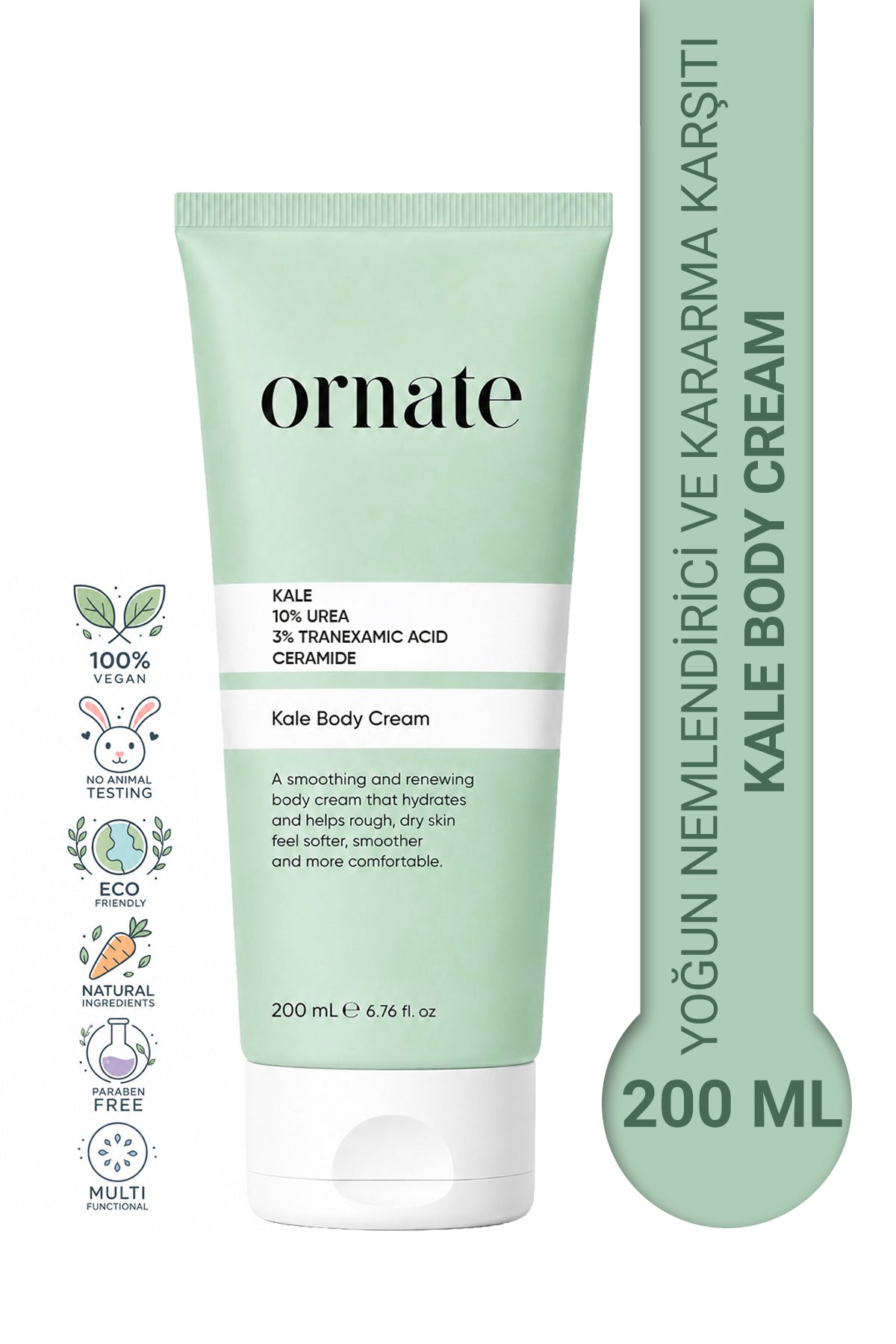 Kale, %10 Üre, %3 Traneksamik Asit, Seramid İçeren 24 Saat Etkili, Yoğun Nemlendirici, Pürüzsüzleştirici, Ton Eşitleyici Vücut Kremi 200 ml