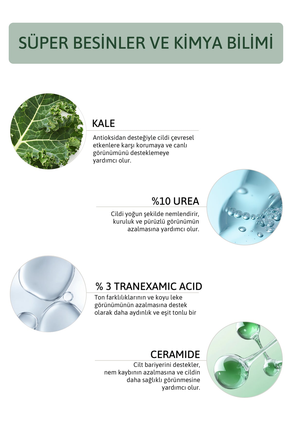Kale, %10 Üre, %3 Traneksamik Asit, Seramid İçeren 24 Saat Etkili, Yoğun Nemlendirici, Pürüzsüzleştirici, Ton Eşitleyici Vücut Kremi 200 ml