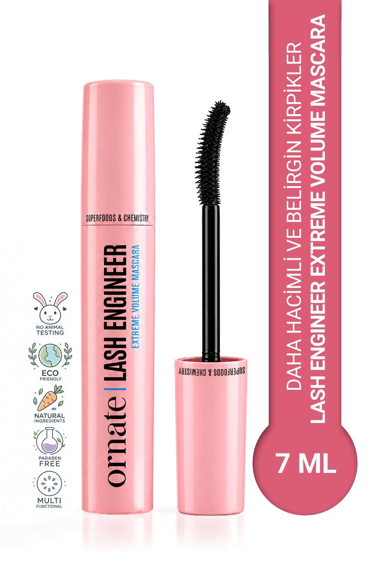 Ornate Lash Engineer Extreme Volume Maskara, Ekstra Siyah, Ekstra Hacim ve Belirgin Kıvırma Etkili Maskara 7 ml