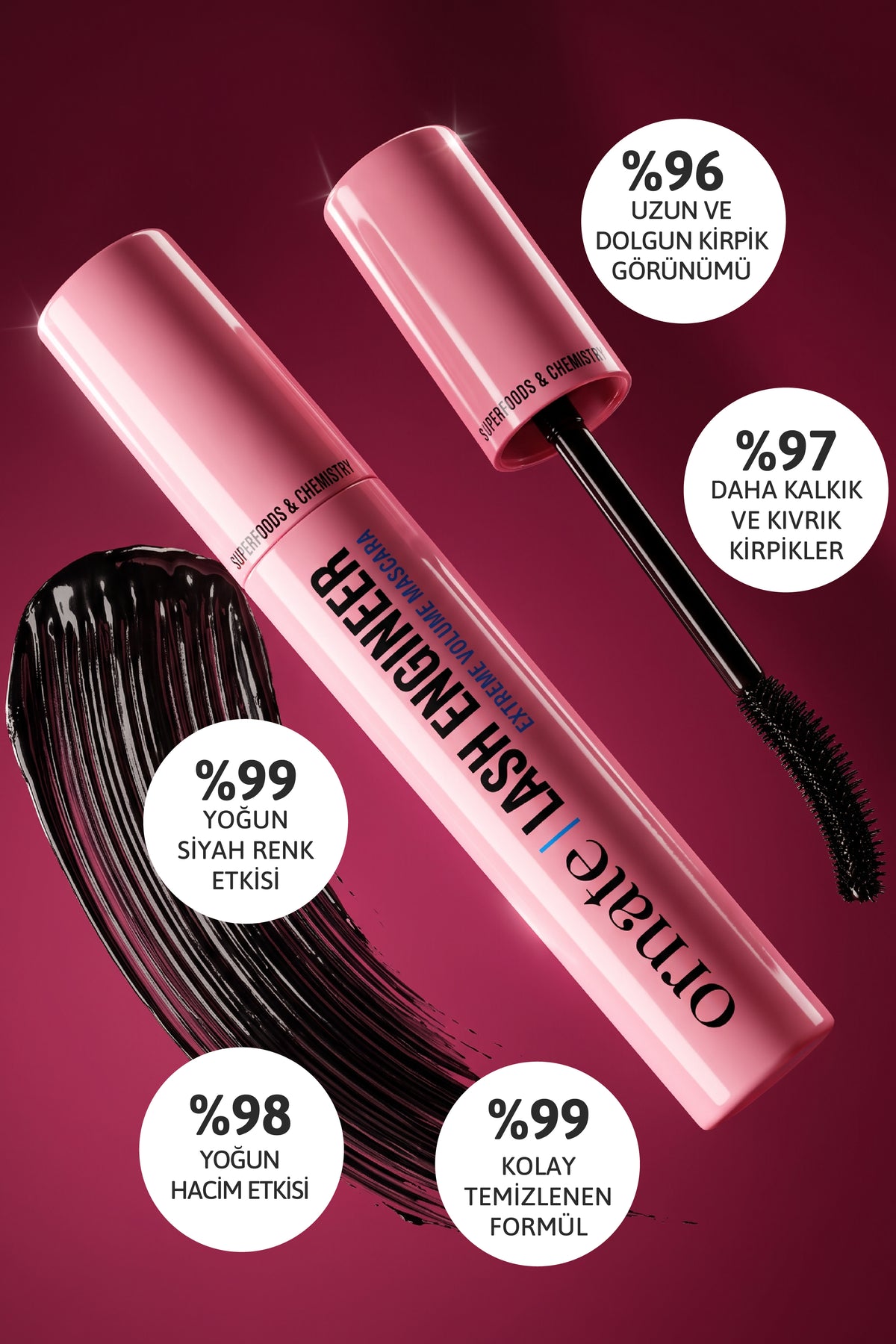 Ornate Lash Engineer Extreme Volume Maskara, Ekstra Siyah, Ekstra Hacim ve Belirgin Kıvırma Etkili Maskara 7 ml
