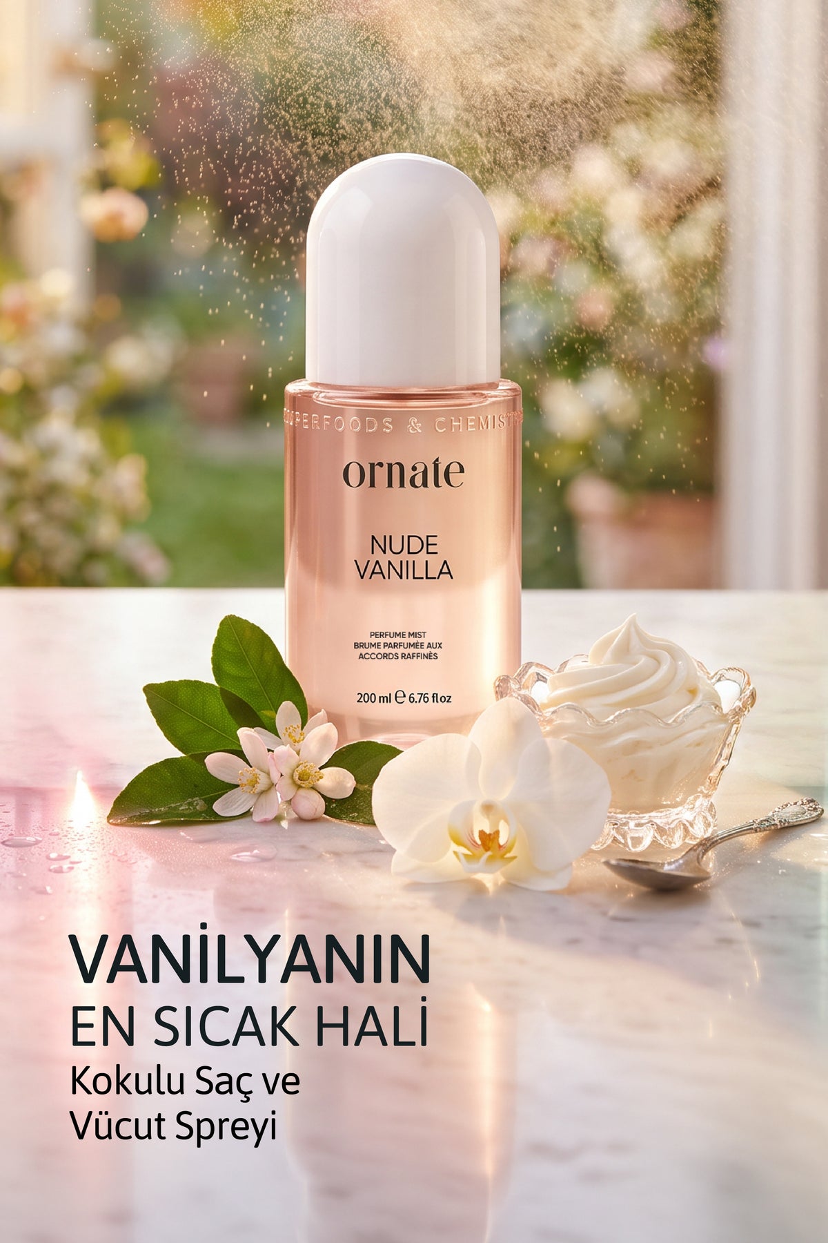 Nude Vanilla Vanilya, Amber ve Misk Notalı Pudramsı Gurme Kokulu Saç ve Vücut Spreyi 200 ml