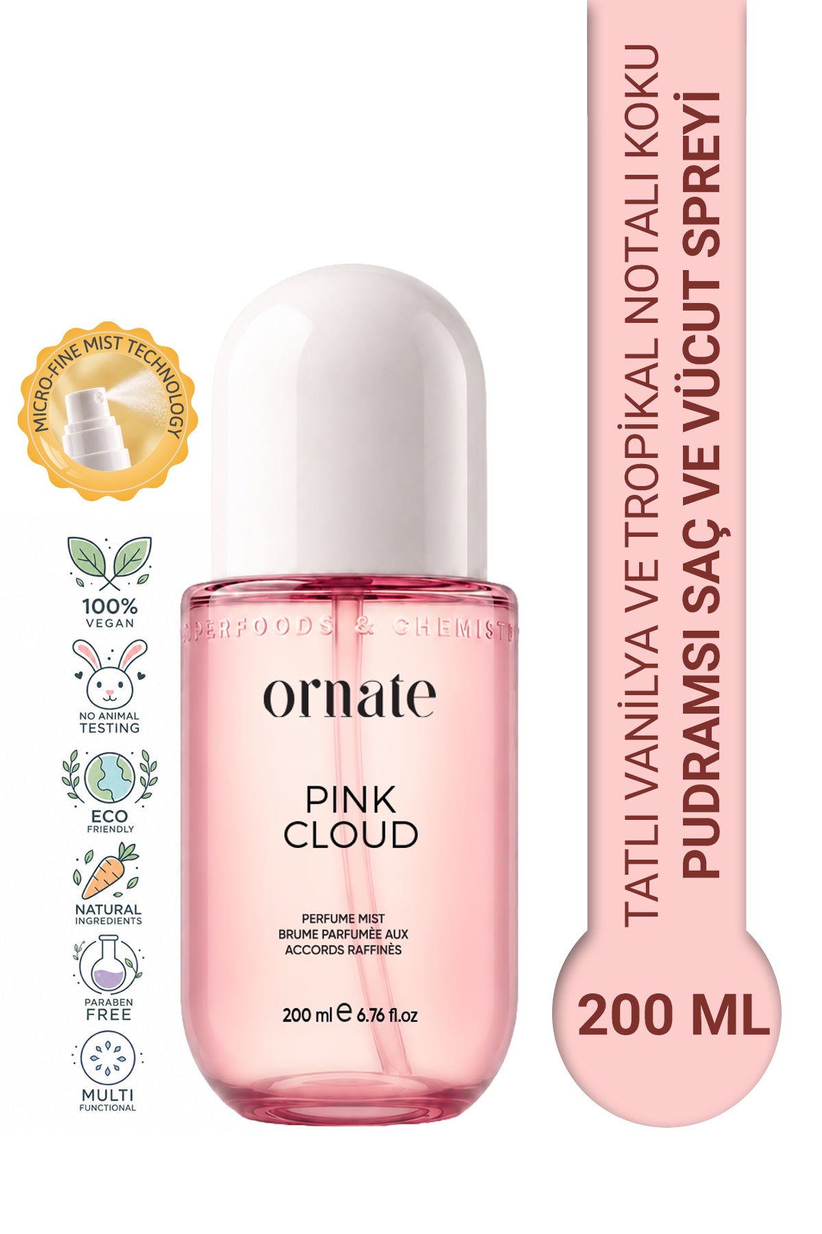 Pink Cloud Tatlı Vanilya ve Tropikal Notalı Pudramsı Kokulu Saç ve Vücut Spreyi 200 ml